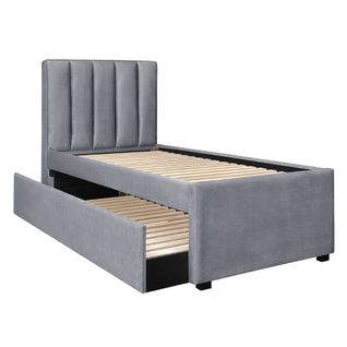 Lit Gigogne 90 X 200cm Gris Avec Sommier à Lattes Tom