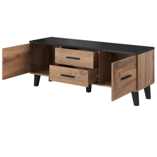 Meuble TV Chêne et Noir Mat 140 Cm Colin