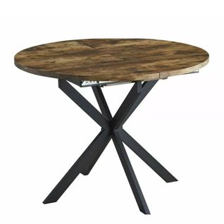 Table Ronde 100 Cm Extensible Bois Et Noir Pieds Métal Larry