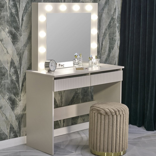 Coiffeuse Beige Avec Tiroirs Et Éclairage LED Stars