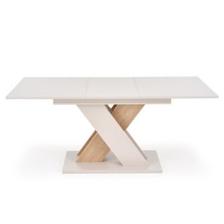 Table à Manger Extensible Avec Pied Central Beige Et Bois Apodis