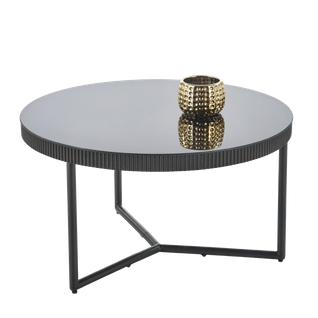 Table Basse Ronde Noir Laqué Avec Plateau Verre 80cm Elois