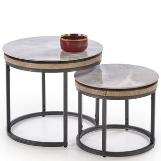 Ensemble De Deux Tables Gigognes Rondes Avec Plateau Aspect Marbre Pieter