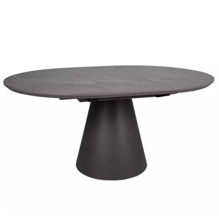 Table Ronde Extensible 120 Cm Gris Effet Marbre Avec Pied Noir Mat Sorin