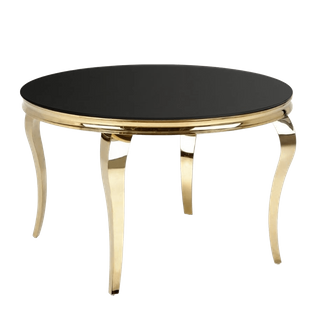 Table Ronde 120cm Pieds Dorés Et Plateau Noir En Verre Canica