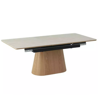 Table De Salle à Manger Extensible 160 + 40cm En Céramique Travertin Et Chêne Monaco