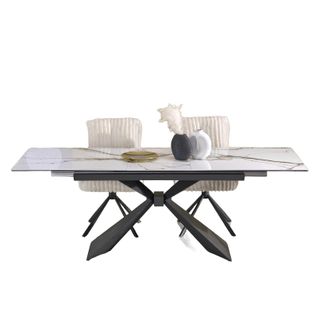 Table Extensible En Céramique Aspect Marbre Blanc 180 - 230 Cm Micka