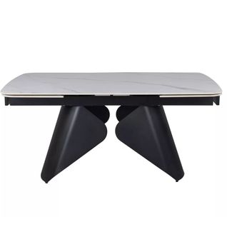 Table Extensible 160 + 80cm, Plateau Céramique Effet Marbre Blanc Mat Urbain