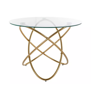 Table Ronde 100 Cm Verre Transparent Et Métal Doré 6 Pers Aureliaz