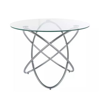 Table Ronde 100 Cmverre Transparent 6 Pers Pied Croisé Chrome Aureliaz