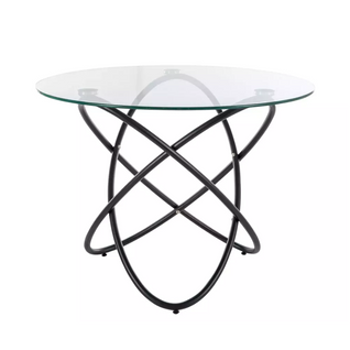 Table Ronde 100 Cmdesign Verre Transparent 6 Pers Pied Métal Noir Aureliaz