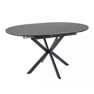 Table Ronde Extensible 135cm 6 Pers Céramique Grise Pied Métal Noir Milanoz