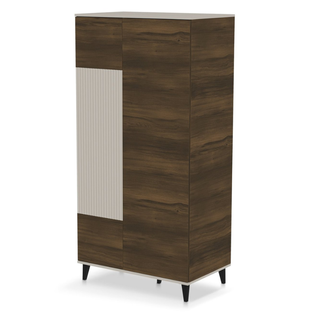 Buffet Haut 90 X 182 Cm Beige Et Aspect Noyer Pump