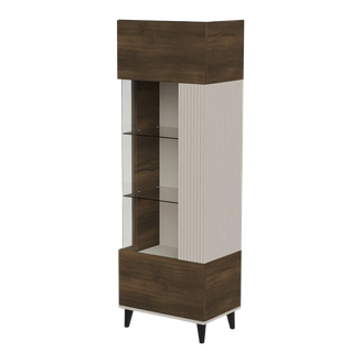Vitrine Contemporaine Beige Et Aspect Noyer Pump