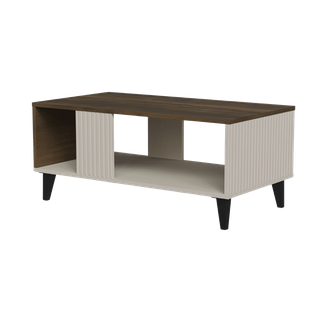 Table Basse Contemporaine Aspect Noyer Avec Finitions Beiges Pump