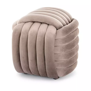 Pouf Matelassé En Velours Beige, Design Compact Et Moderne Moliar