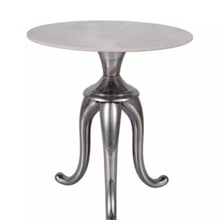 Table D'appoint En Acier Inoxydable Blanc Brillant Effet Marbre Avec Pieds Argent Nacre