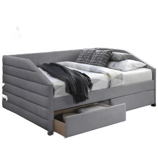 Lit Design En Velours Gris 120 X 200 Cm Avec Tiroirs Lolite