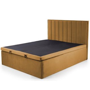 Lit En Tissu Jaune Moutarde 160 X 200 Avec Tête De Lit Et Coffre De Rangement Peony