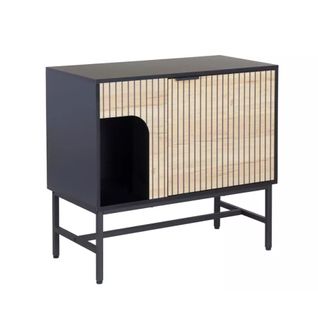 Commode 1 Porte Style Industriel Chêne Et Métal Noir Loreens