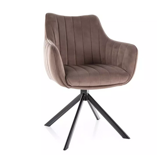 Chaise Pivotante En Tissu Velours Cappuccino Et Structure Métal Noir Mat Swop