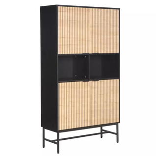 Armoire De Salon En Métal Noir Et Plateau Chêne 100 X 40 X 184 Cm Industrielle Loreens