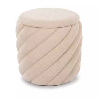Pouf Rond En Tissu Beige Avec Rangement Intégré Et Finition Spirale Originale Soraro