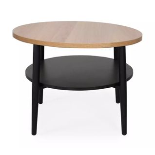 Table Basse Ronde Chêne Et Noir Avec Double Plateau Et Pieds Fins En Métal Zenix