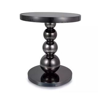 Table D'appoint Noire Ronde En Verre Et Métal Finition Brillante Rouma