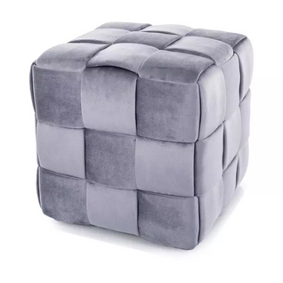 Pouf Cube En Velours Gris à Effet Tressé, Forme Carrée Et Rembourrage Doux Aniankaz