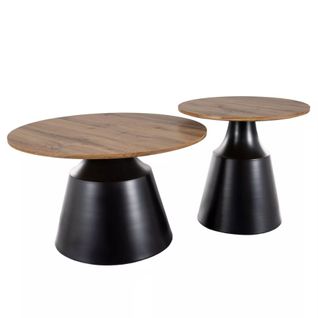Ensemble De Deux Tables Basses Rondes Avec Plateau Chêne Artisanal Pyxis