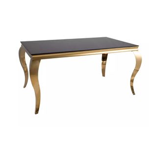 Table Rectangulaire 150 Cm 8 Pers Verre Noir Pied Doré Chic Imperiaz