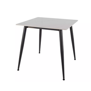 Table Carrée 80 X 80 Cm Céramique Blanche et Métal Serafina