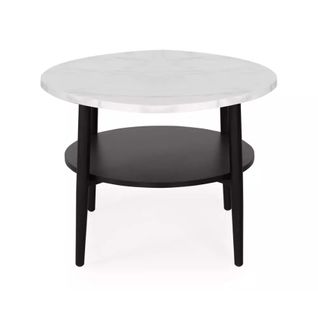 Table Basse Blanc Effet Marbre Et Noir 2 Étages 60 Cm Zenix