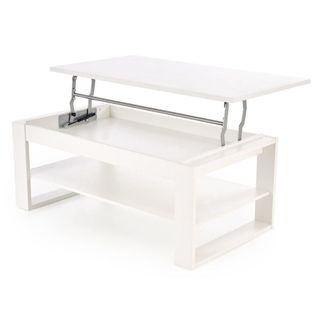 Table Basse 120 X 65 Cm Blanche Avec Plateau Relevable Gemma