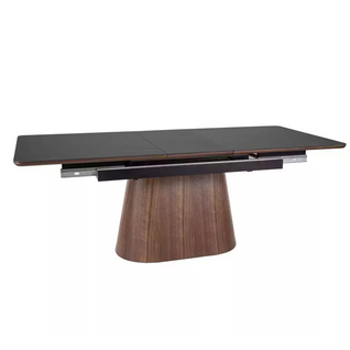 Table De Salle à Manger Extensible 160 + 80cm En Céramique Bois Et Noir Mat Bolla