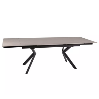 Table Extensible De Salle à Manger 160 + 80cm Céramique Beige Mat 4 Pieds Noir Alida