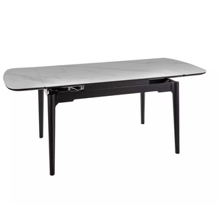 Table Extensible De Salle à Manger Blanc Brillant 120 + 60cm Céramique Structure Bois Stan