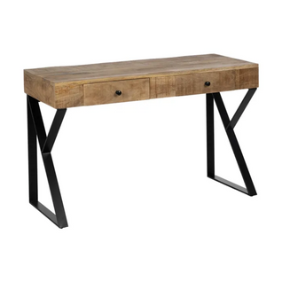 Bureau Secrétaire Bois Manguier Massif Pieds Métal Noir 120 Cm Celinor