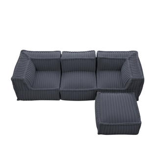 Canapé Modulable 4 Places En Fausse Fourrure Côtelée 90x262 Cm Gris Foncé