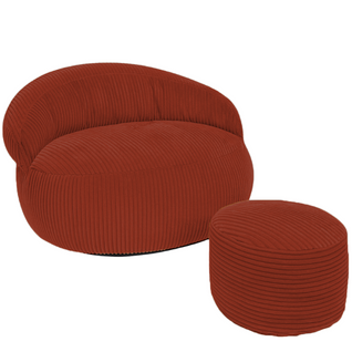 Pouf XXL Déhoussable En Velours Côtelé 110x100 Cm + Repose-pieds Rouge