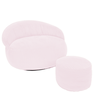 Pouf XXL Déhoussable En Velours Côtelé 110x100 Cm + Repose-pieds Rose