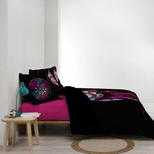 Pack Parure De Couette 220x240 Cm “porte Bonheur” + Drap-housse 140x190 Cm Noir