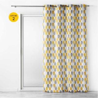 Lot De 2 Rideaux Tamisants à Oeillets 140 X 260 Cm – Polyester Imprimé Palpito Jaune/blanc