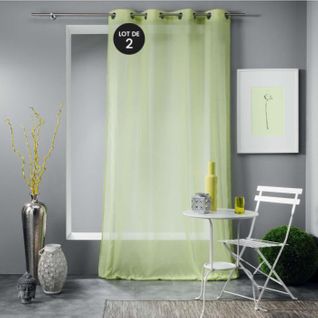 Lot De 2 Voilages Froissé 140 X 240 Cm Polycoton Uni Mitsy Vert