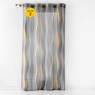 Lot De 2 Voilages à Oeillets 140 X 240 Cm Ondulys Jaune/anthracite