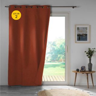 Lot De 2 Rideaux Occultant Double Face 140 X 260 Cm 100% Microfibre Obscure Terracotta
