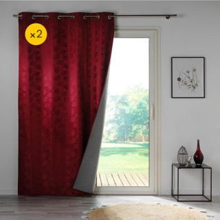 Lot De 2 Rideaux à Oeillets 140 X 260 Cm 100% Occultant/jacquard Lunella Bordeaux