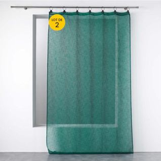 Lot De 2 Voilages à Anneaux 140 X 240 Cm Voile Tissé Linka Emeraude