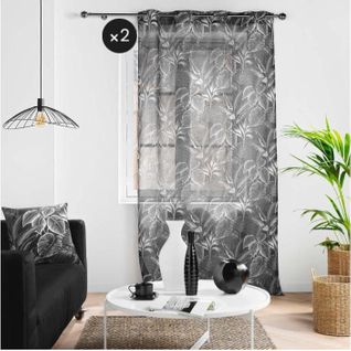 Lot De 2 Voilages à Oeillets 140 X 240 Cm Voile Sablé Imprimé Cabana Noir